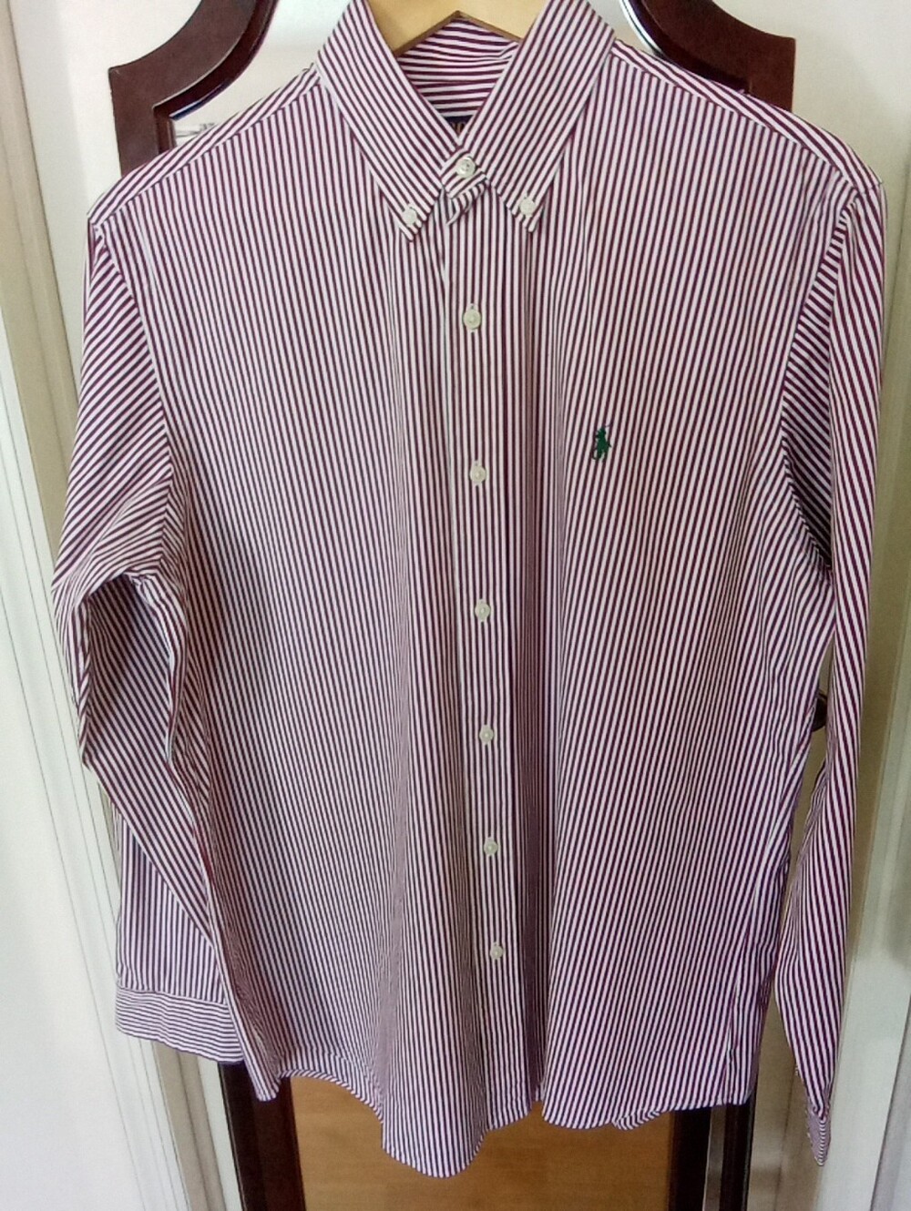 Ralph Lauren Men’s Burgundy and White Stripe Button-Down Shirt
